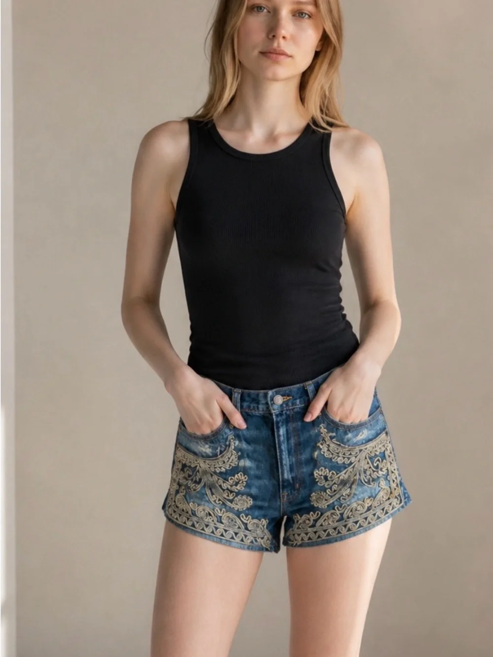 Denim & Supply Ralph Lauren Embroidered Blue Jean Shorts - Picture 1 of 5